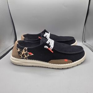 HEYDUDE Women's Wendy Star Black Leopard Slip On Loafers Size [10]